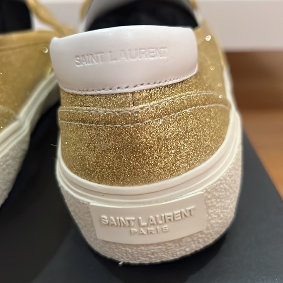 YSL Saint Laurent Mens Metallic Gold Slip-Ons - Picture 6 of 9